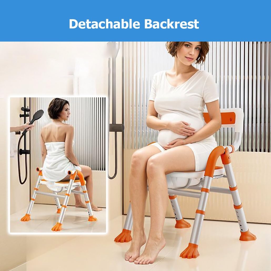 Sedia/sedile da doccia pieghevole a forma di U, sedie da bagno pieghevoli portatili antiscivolo regolabili for anziani/disabili/incinte/adulti(Oranje)