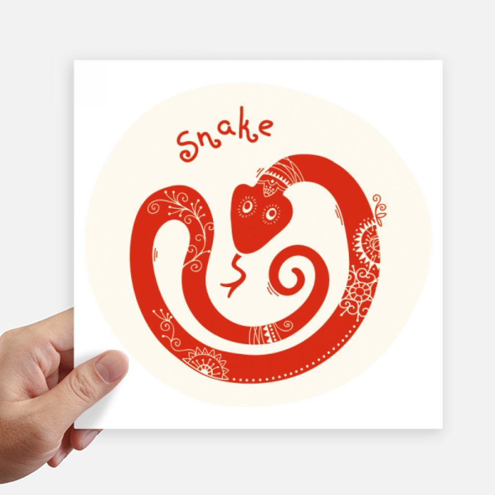 Autocollant carré Année de Serpent Chine Zodiac Rouge pour déco mur et ordinateur
