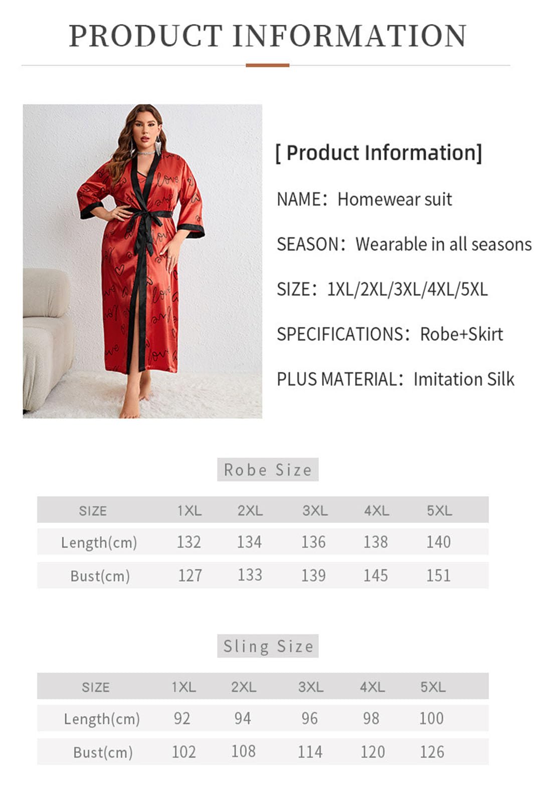 Generic Satynowy zestaw damskich koszul nocnych Jedwabna bielizna Cami Pajama w rozmiarze plus size z szatami,Blue,4XL