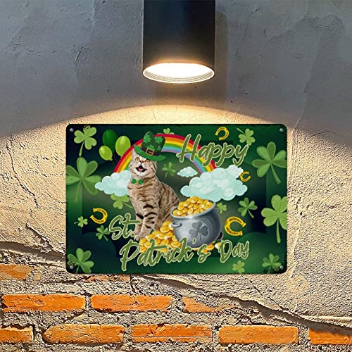 Plaque en métal Saint-Patrick déco chat pour intérieur festif