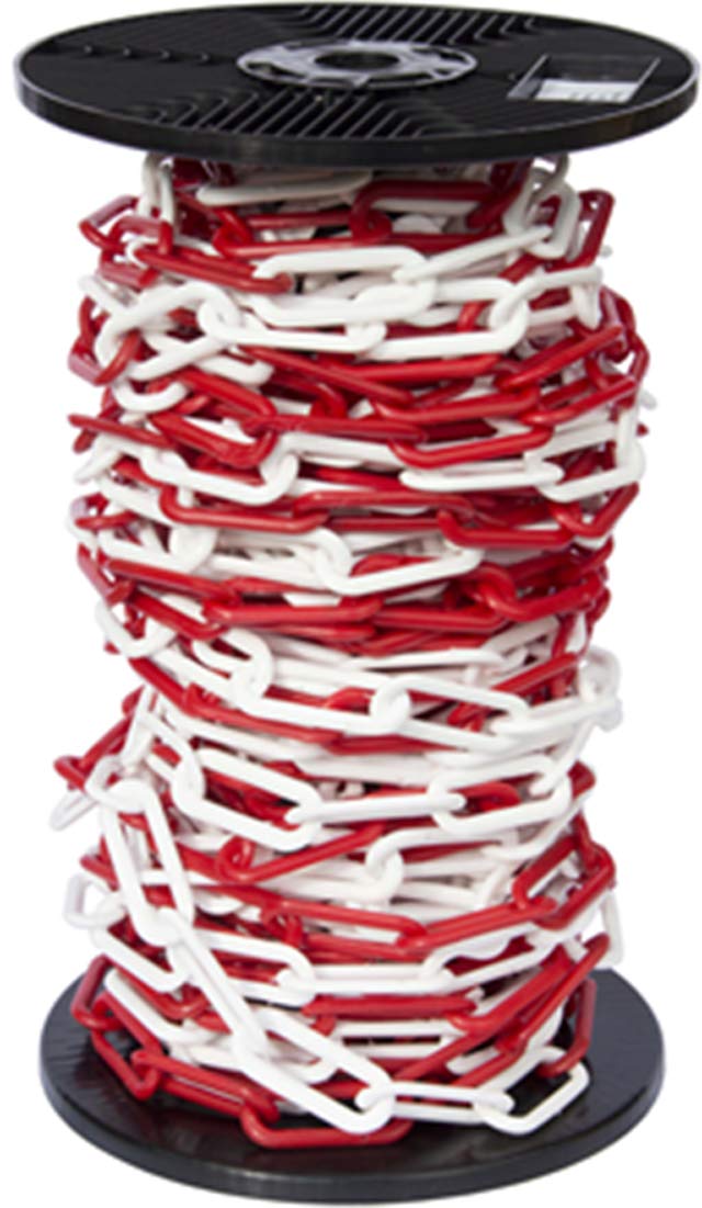 30mtr Reel Red & White 6mm Plastic Link Chain, Decorative Garden Decking Barrier Health & Safety Fence