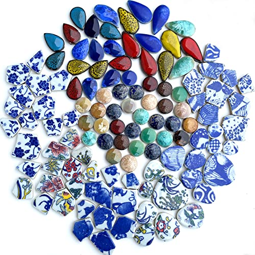 Litmind 1.1Lb Blue & White Ceramic Mosaic Tiles For Crafts, Bulk Oval Porcelain Pieces - Great For Mosaic Art Projects & Garden Decor #TOP4
