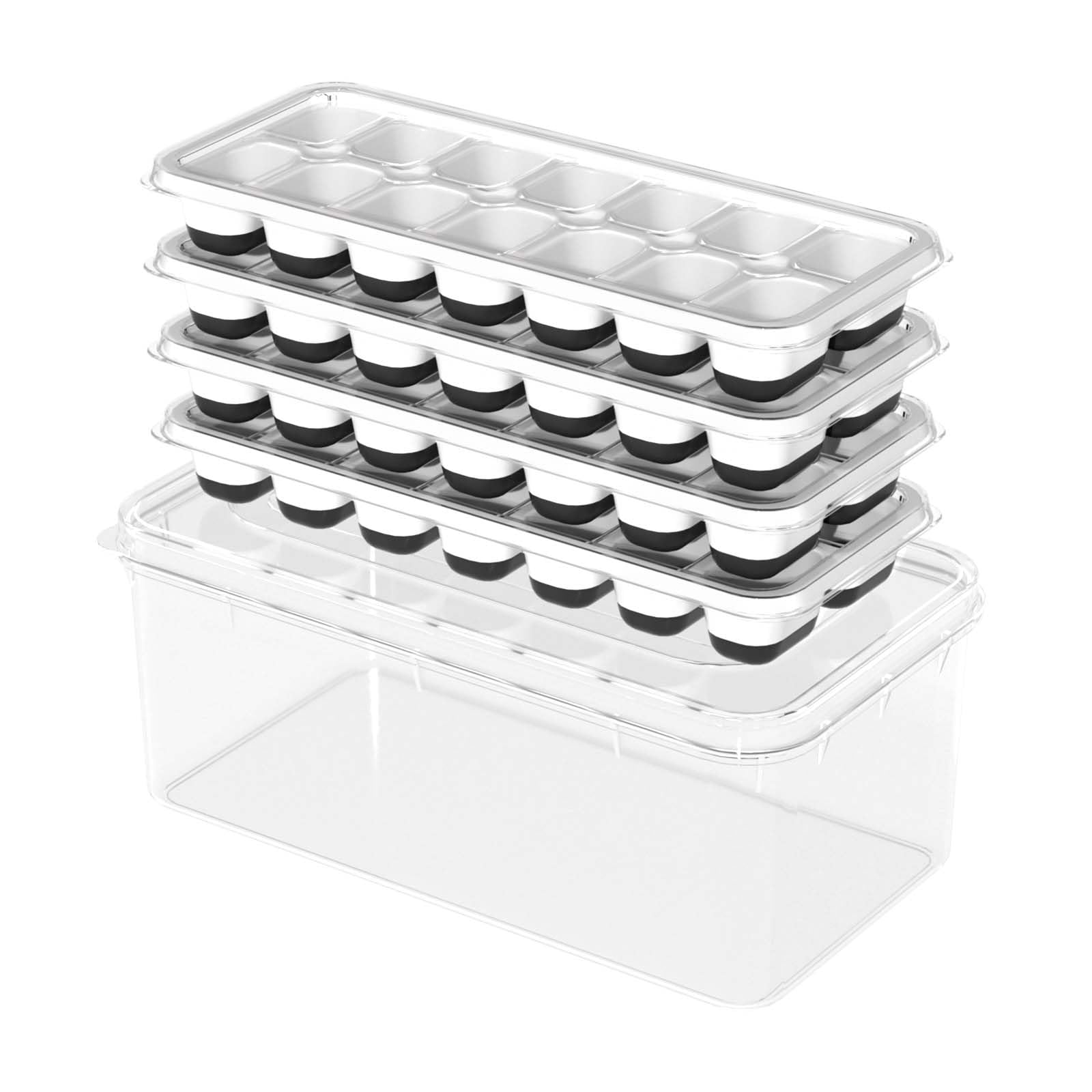 DclobTop Ice Cube Trays with Lid and Bin, Ice Trays for Freezer - Easy to Release Silicone Mold, Stackable Reusable Plastic Molds for Cocktails,