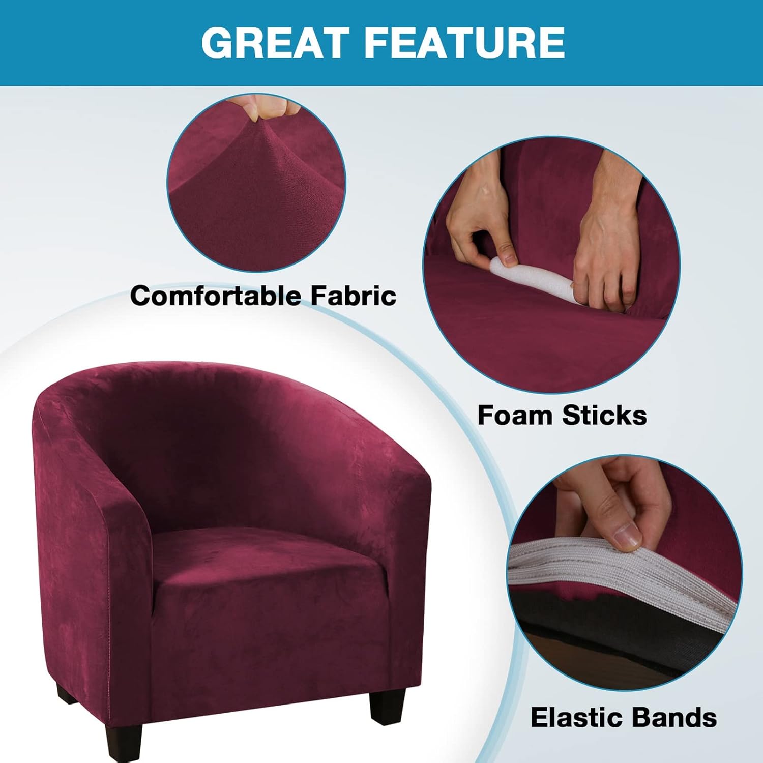 Velvet Wing Chair Slipcover, 1 Piece High Stretch Wingback Chair Cover Machine Washable Armchair Slipcovers Couch Covers Chair Protectors Cover for Bedroom Bar Counter Hotel ( Color : Wine red )