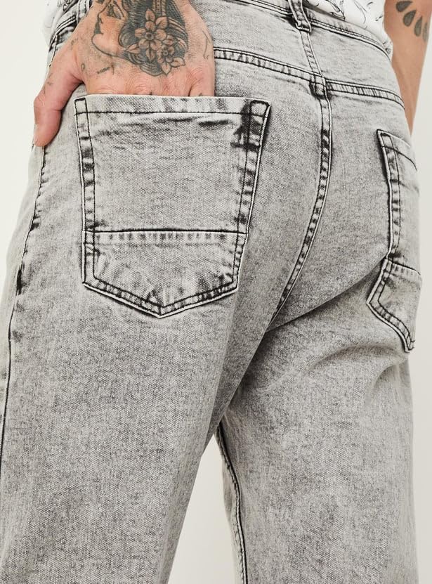 Image of Max Men's Carrot Fit Acid Washed Cotton Blend Jeans