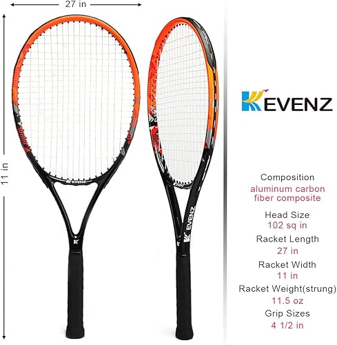 Miniatura 2 de KEVENZ Raqueta de tenis para adultos, raqueta de tenis de fibra de carbono con bolsa de transporte, peso ligero y resistente a los golpes