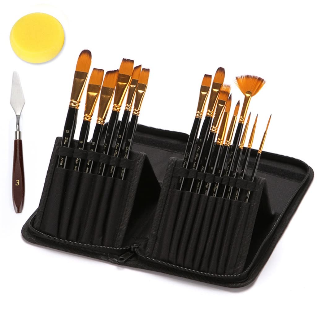 Juego de 15 Pinceles Profesionales para óleo con Bolsa de Lona, Pinceles de Pintura acrílica para Acuarela, Suministros de Arte, Manualidades largas (Svart 15PCS)