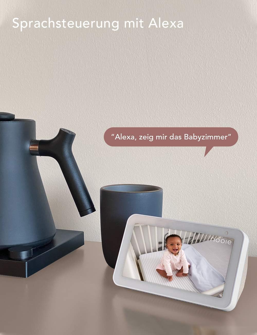 nooie Babyphone, 360 Baby Kamera WLAN, Baby Monitor with Camera, Babyphone mit Kamera und Handy App, 1080P HD Nachtsicht, KI-Tracking, Gegensprechfunktion, Kompatibel mit Alexa und 2.4Ghz WiFi