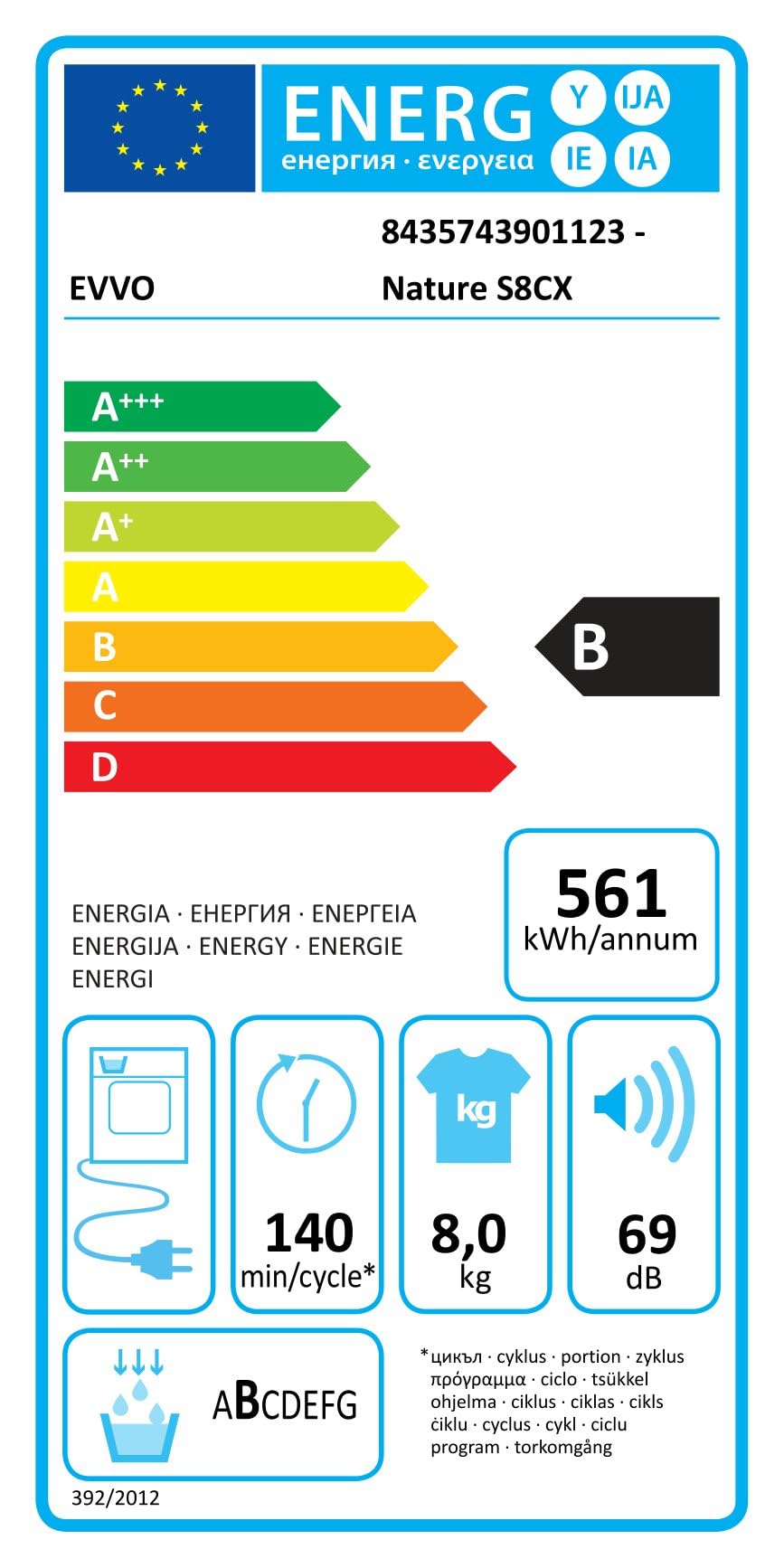 EVVO Secadora condensación 8 kg, Selector de Tiempo, Clase Energética B, Aire Frío para Prendas Delicadas, Airfresh, Sensor de Humedad, Antiarrugas, Inicio Diferido (Modelo Nature S8CX Inox)