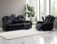 Vista 15 de Juego de sofá reclinable eléctrico de cuero con LED, juegos de muebles de sala de estar, 2 piezas sofás reclinables, juego de sofá reclinable
