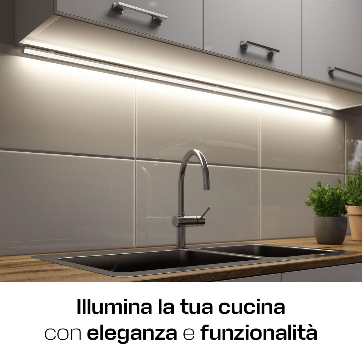 Barretta a Led Angolare con Misura Personalizzabile da 30cm a 200cm - Lampada LED per sottopensili piano cottura scrivania e piano di lavoro - Dimmerabile (180 cm, Luce Naturale 4000K)