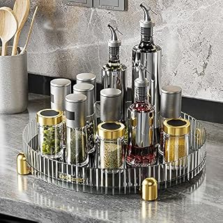 Gukasxi Rotating Spice Rack Turntable Cupboard Organizer Clear Lazy Susan Organizer Non-slip Multi-functional Revolving Makeup Organiser for Cabinet Kitchen Bathroom Storage (Transparent)