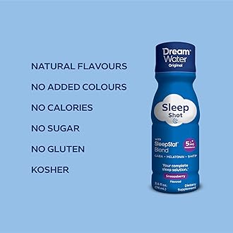 Dream Water Sleep Aid Supplement Drink, Sleep Aids for Adults, Melatonin 5mg, GABA, 5-HTP; Zero Sugar, Natural Flavors, No Added Colors, 2.5 oz Liquid Sleep Shots, Snoozeberry Flavor, 12-Count