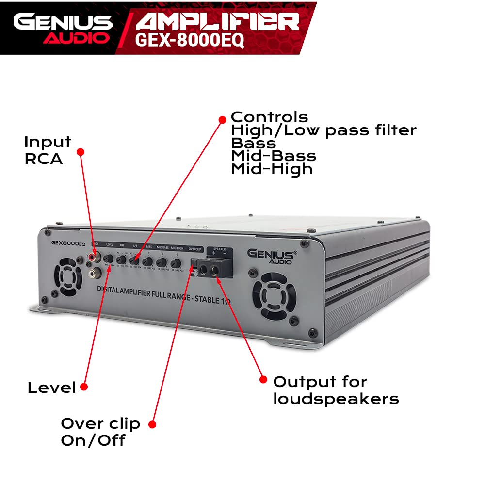 Genius Audio GEX8000EQ Digital Full Range Car Amplifier Monoblock 8000
