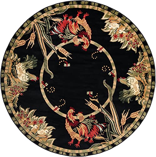 Image of Unique Loom Barnyard Collection Area Rug - Farm (7' 1 inch Round, Black / Cream)