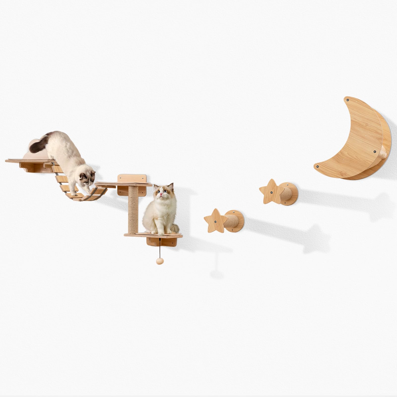 GOPLUS Parcours Mural Chat avec 4 Pièces en Bois Intérieur, Naturel