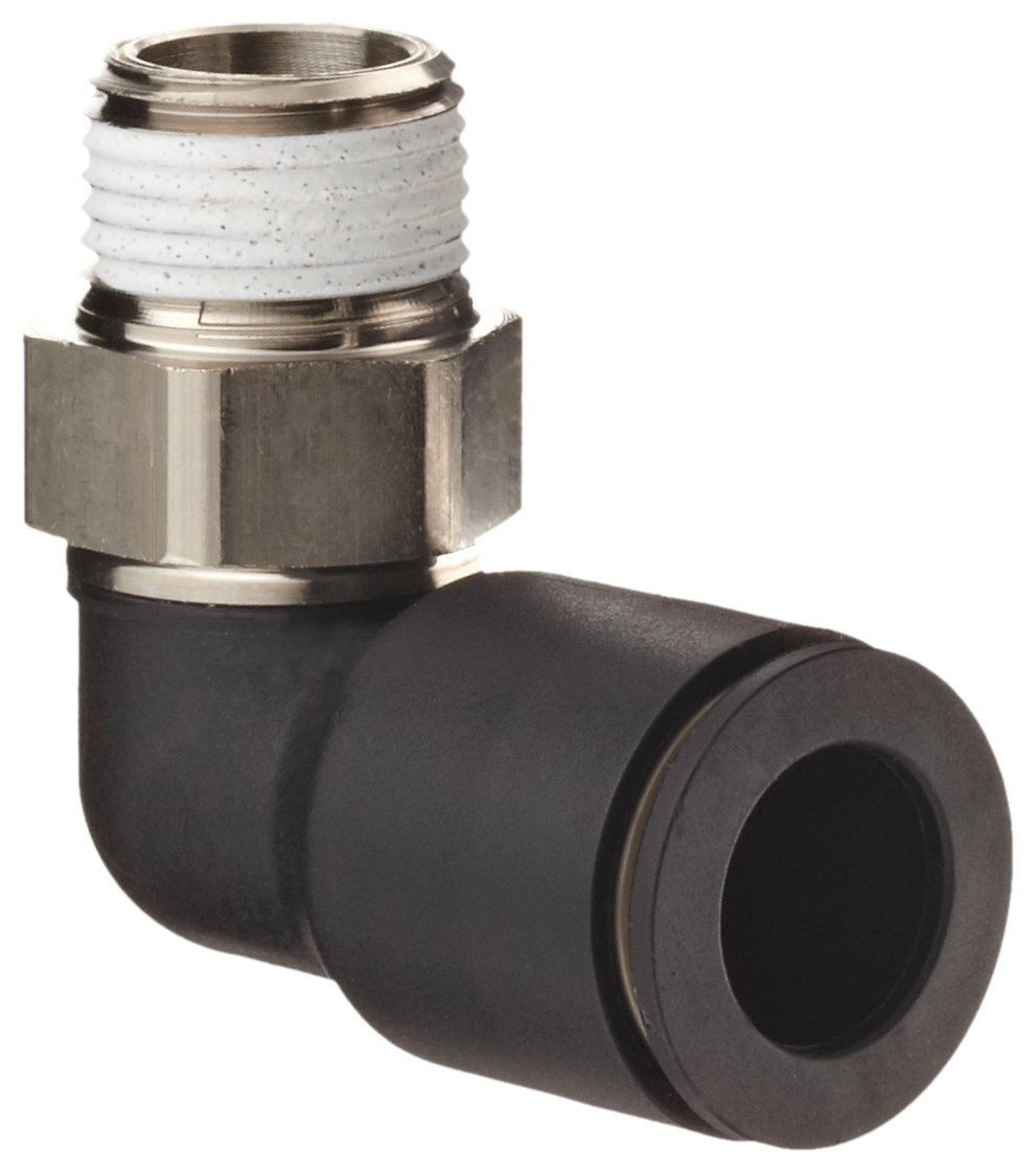 Legris 3109 08 14 Nylon & Nickel-Plated Brass Push-to-Connect Fitting, 90 Degree Elbow, 5/16" or 8 mm Tube OD x 1/4" NPT Male