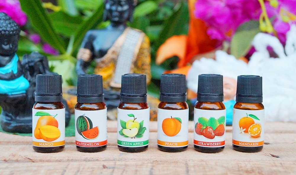 Asian Aura Mango, Water melon, Green Apple, Peach, Strawberry, Mandarin Aroma Oil, for Home Fragrance 10 Ml, Pack of 6