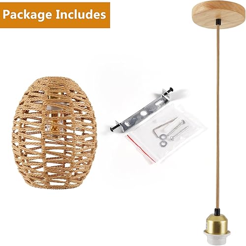 Miniatura 9 de DELIPOP Lámpara colgante, araña de ratán tejida a mano, luces colgantes ajustables bohemias para sala de estar, comedor, cocina, dormitorio, granja