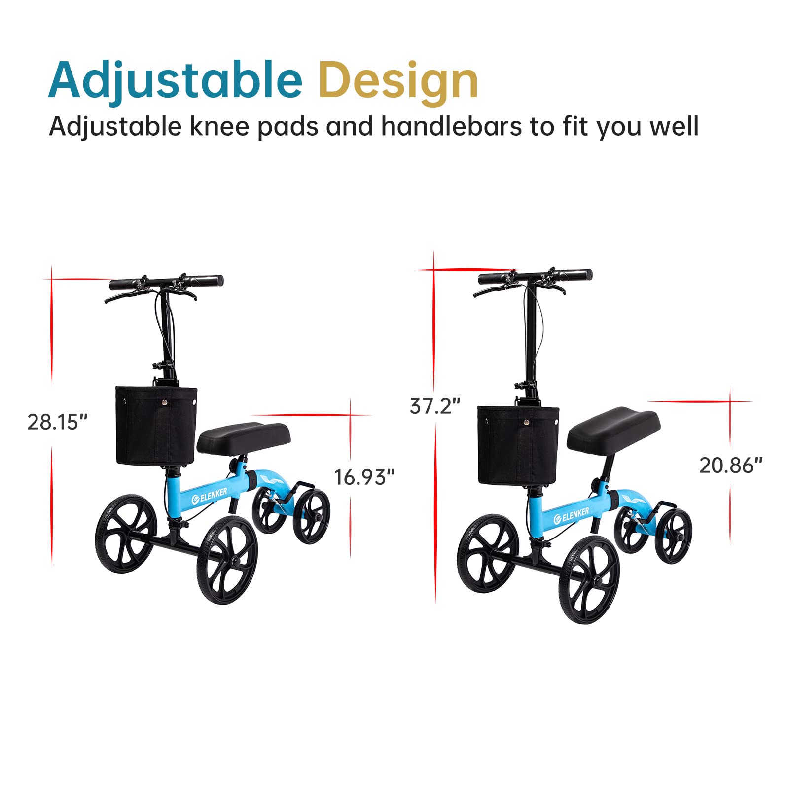 ELENKER Best Value Knee Walker Steerable Medical Scooter Crutch Alternative with Dual Braking System Sky Blue