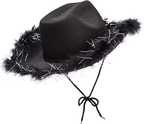 Miniatura 6 de Cowboy Hats for Women and Men - Fluffy, Sparkly Cowgirl Hat with Feathers for Costume, Dress Up Birthday, Party