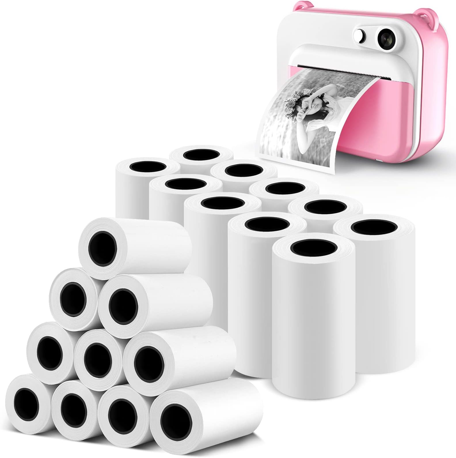 Tkocisa20 Pack Kids Instant Camera Refill Print Paper, 2.2 x 1.2 Inch Photo Printer Thermal Paper Rolls Print White Camera Paper Refill Compatible with VTech, Kidizoom, Dragon Touch Camera for Kids