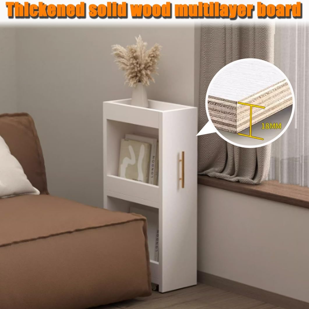 YVYKFZD Carrello Portaoggetti Sottile a 3 Livelli, Carrello Stretto, Carrellos da Cucina con Ruote e Maniglia, Carrellos Carrellino Organizer da Bagno in Legno(Light Brown A,15cm/5.9")