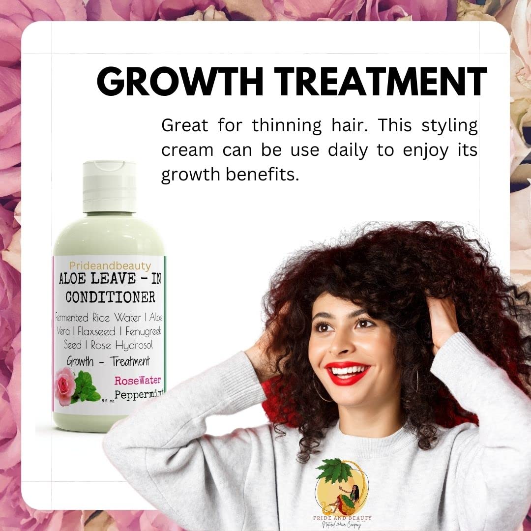 Amazon.com: Pride and Beauty Aloe Leave-In Conditioner, Moisturizing Hair  Primer and Detangler, Repair Damage and Prevent Frizz, Aloe Vera, Flaxseed  Gel, Rice Water & Vitamin B5 (RoseWater Peppermint) : Beauty & Personal