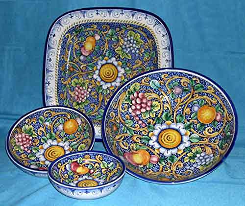 Platos decoro Margarita Azul en cerámica pintada a mano cuenco hondo 30 cm