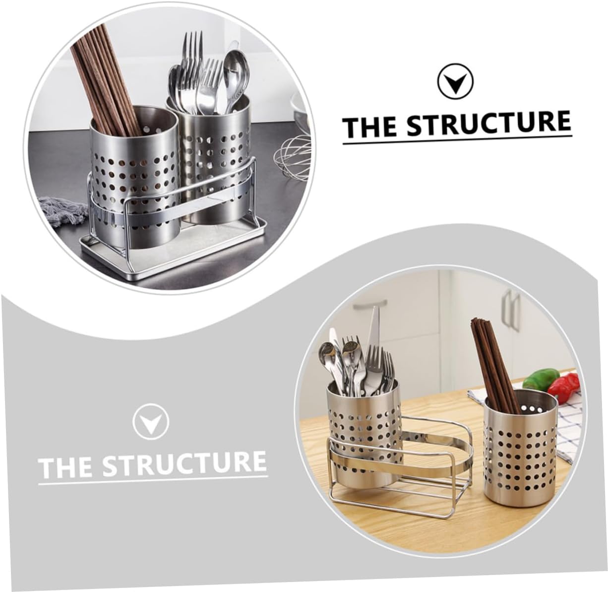 Mobestech 1 Set Stainless Steel Utensil Holder Double Design for Easy Drying for Home Restaurant and Food Store for Storing Spoons Forks Chopsticks and Spatulas