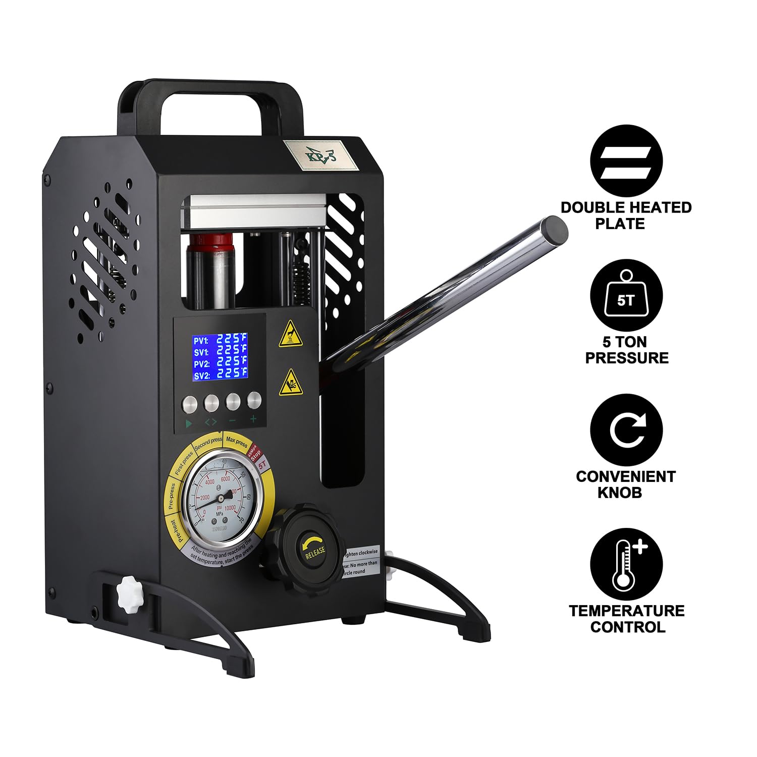5-Tonnen-Wärmepresse mit 11,9 x 10,4 cm doppelt beheizten Platten, manuelle Presse mit LCD-Digitalanzeige und präzisem Manometer, 110 V/220 V
