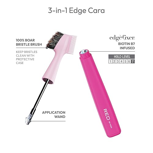 Miniatura 3 de RED by Kiss Cepillo de borde con gel fijador de bordes 3 en 1, estilizador de control de bordes, cepillo de cerdas de jabalí, bolsillo de larga
