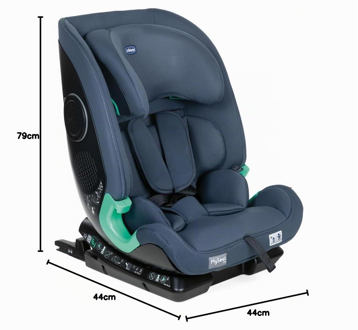 Chicco My Seat i-Size Silla de Coche ISOFIX para Niños de 76 a 150 cm, Evolutiva para Bebés de 15 meses a 12 años, Grupo 1, 2, 3, Reposacabezas Ajustable y Protección Lateral, Gris