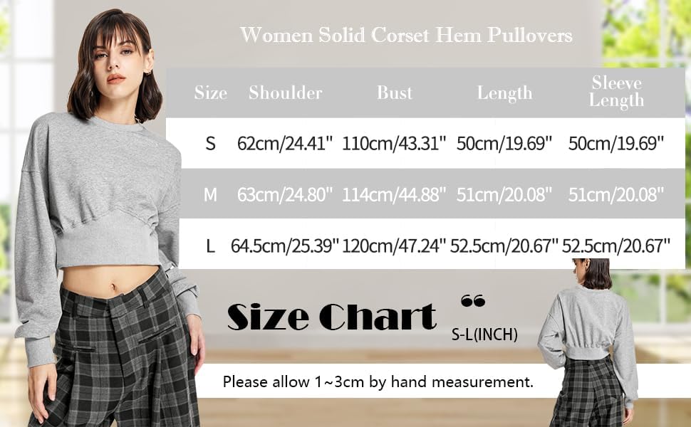 MISSACTIVER Women Casual Crewneck Crop Sweatshirt Solid Long Sleeve Drop Shoulder Pullovers Ribbed Corset Hem Crop Jumper Top - Image 6