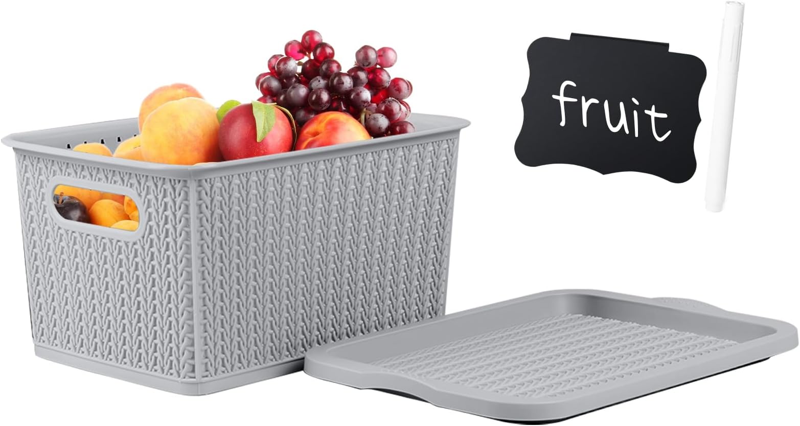 Fruit and Vegetable Storage Basket for Kitchen Counter,Stackable Storage Bins with Handle & Lid,Bpa-Free Fruit Storages Bowl Containers,Plastic Organizing Bin for Produce Vegetable Potato and Onion