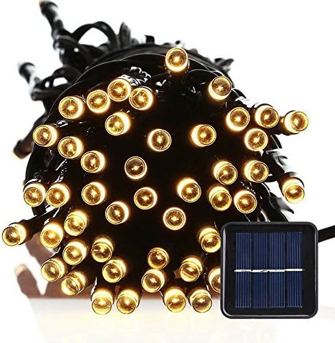 FirstLights Christmas Solar String Lights 39 Feet, 100 Warm White, LED Fairy Lights – for Home, Lawn, Garden, Patio - Waterproof Outdoor Lights