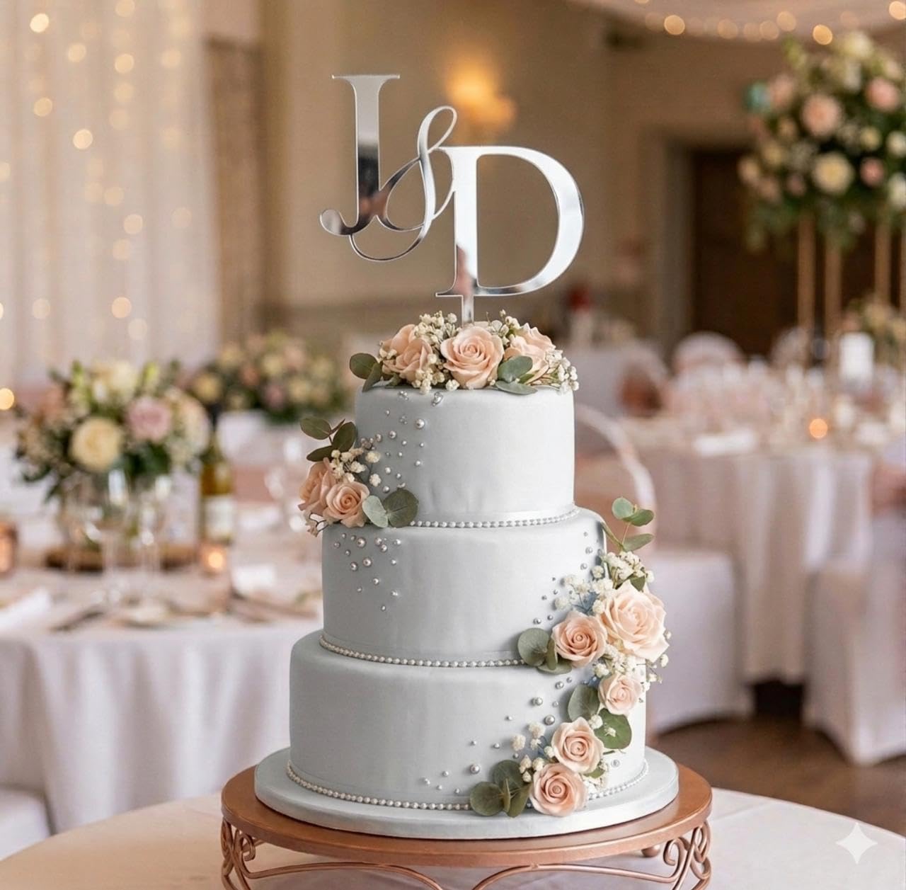 ZMR SHOP CRAFT Personalised Monogram Wedding Cake Topper, 3mm Thickness MultiColored Acrylic Topper With Custom Initials, Party Decoration (Silver)