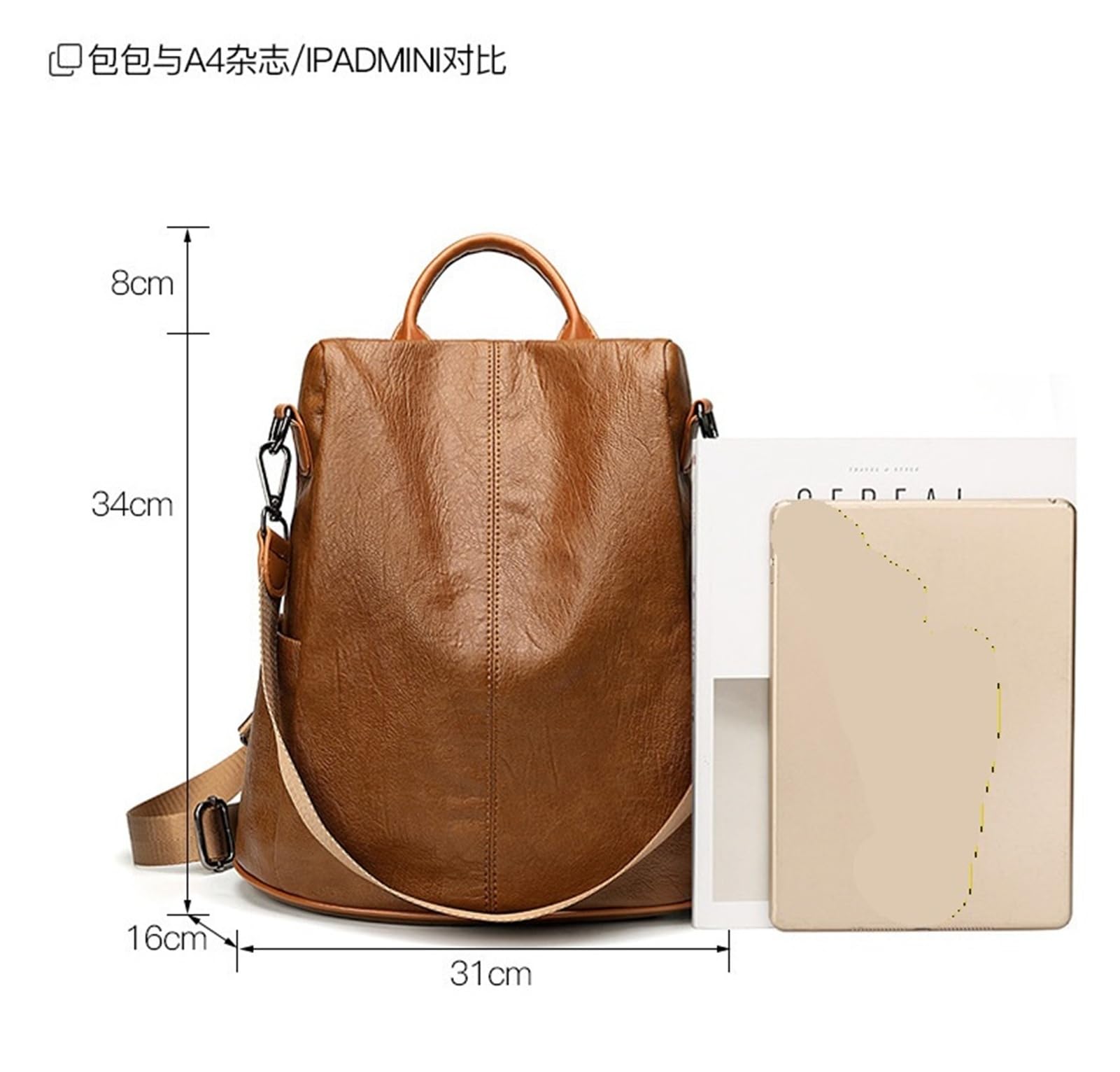 Mochila antirrobo de cuero suave y elegante, mochila de hombro for mujer | Mochila retro for mujer con múltiples bolsillos, dos estilos de uso for viajes de trabajo(Black02)