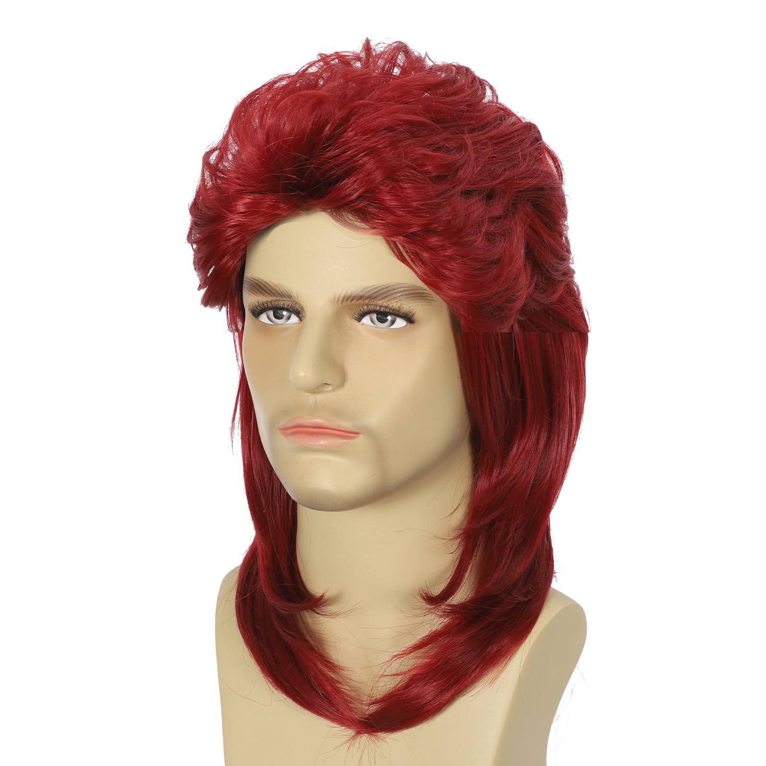 Sabosi Mullet Wig 80s Men Wig,Punk Rocker Hair Party Daily Halloween Costumes Long Wigs (Red), Long Red - Image 2