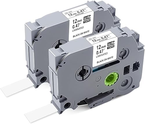 Tze-2312PK - Cinta de repuesto para etiquetas Brother P Touch PTH100 H110 D210, 0.47, laminado blanco TZe-231 TZ-231, compatible con Brother Cube