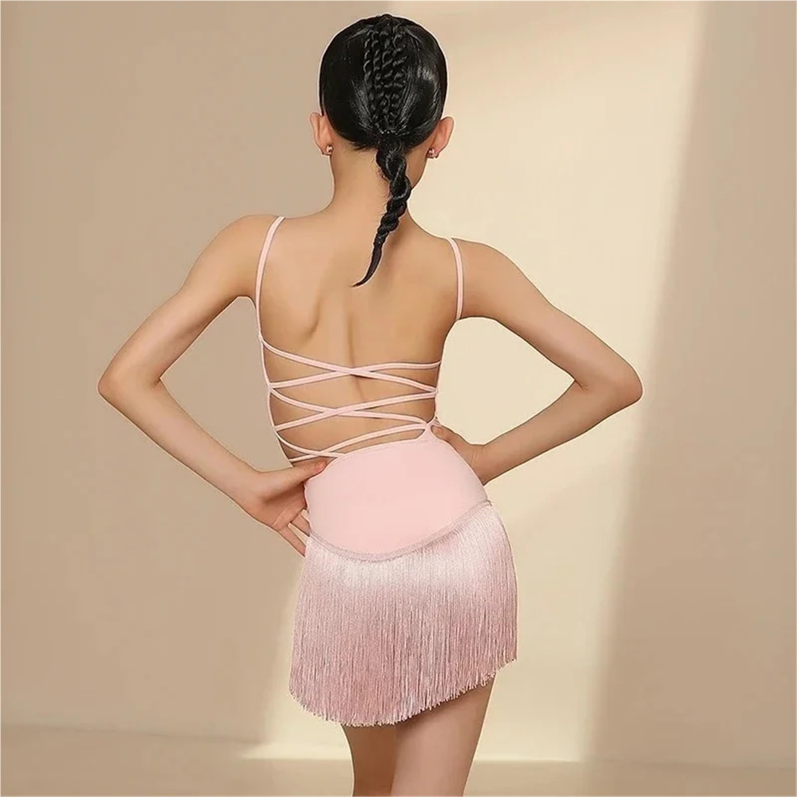 Vestiti da Ballo Latino Americano Set di Abbigliamento Estivo for Danza Latina, Top con Frange, Gonna for Ragazze, for Allenamento Cha Rumba, Abito da Competizione