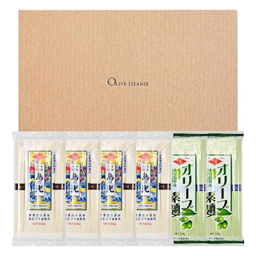 小豆島手延素麺 島の光 1袋250g 2種6袋セット 紙箱[特級品黒帯×4オリーブ素麺×2]