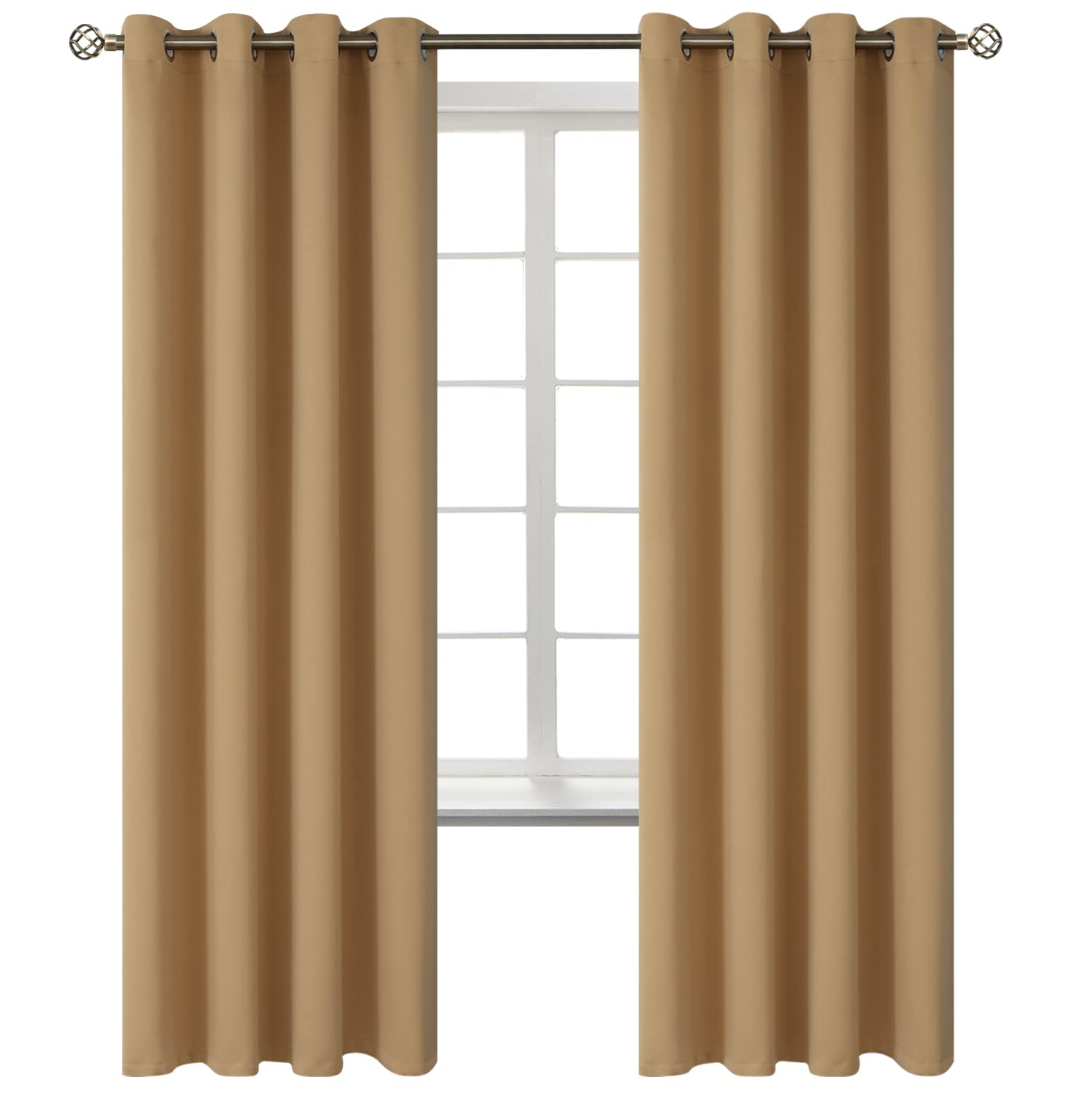 BGment Blackout Curtains for Bedroom - Grommet Thermal Insulated Room Darkening Curtains for Living Room, Set of 2 Panels (52 x 72 Inch, Khaki)