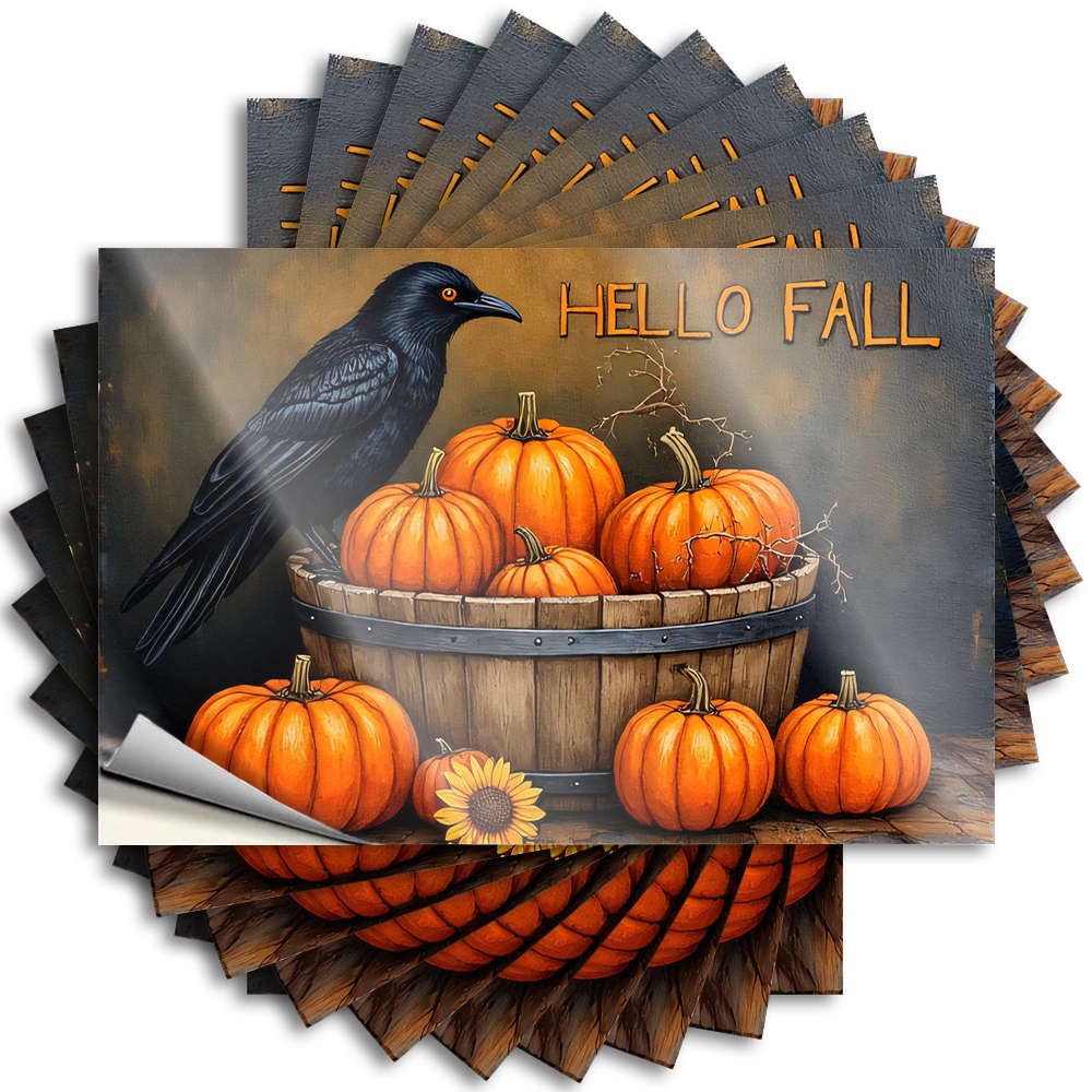 New Wall Decals | A Black Crow Perches On A Wooden Barrel Filled with Pumpkins Smiley Face for Free Decor(8X12CM)