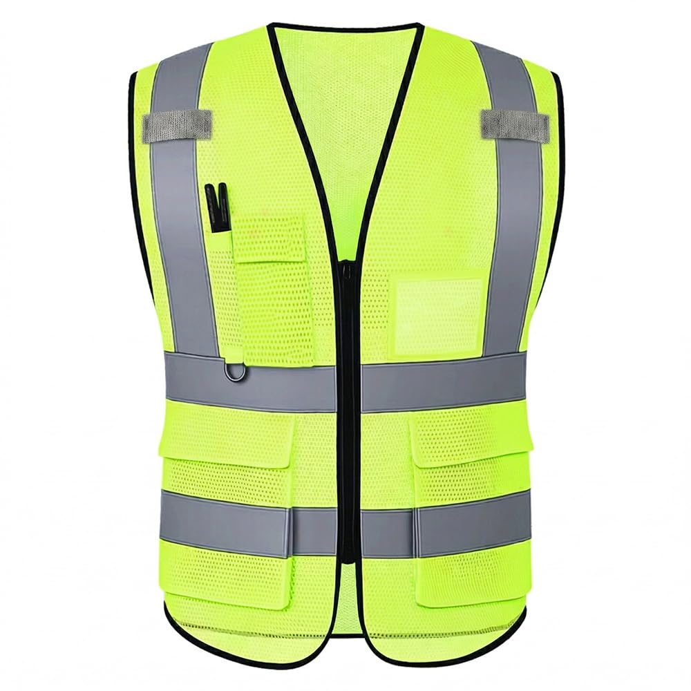 MYCJT High Visibility Reflective Safety Vest Men Women, 5 Multi Pockets