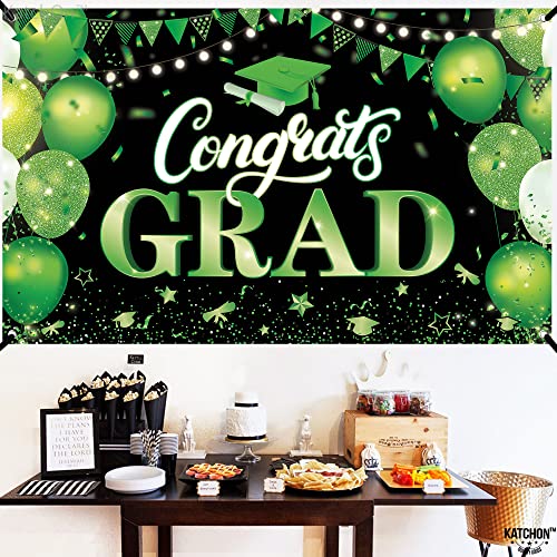 Image of KatchOn, XtraLarge Congrats Grad Banner - 72x44 Inch | Green and Black Congratulations Backdrop | Graduation Banner Class of 2026, Graduation Decorations Class of 2026 | Graduation Decorations 2026