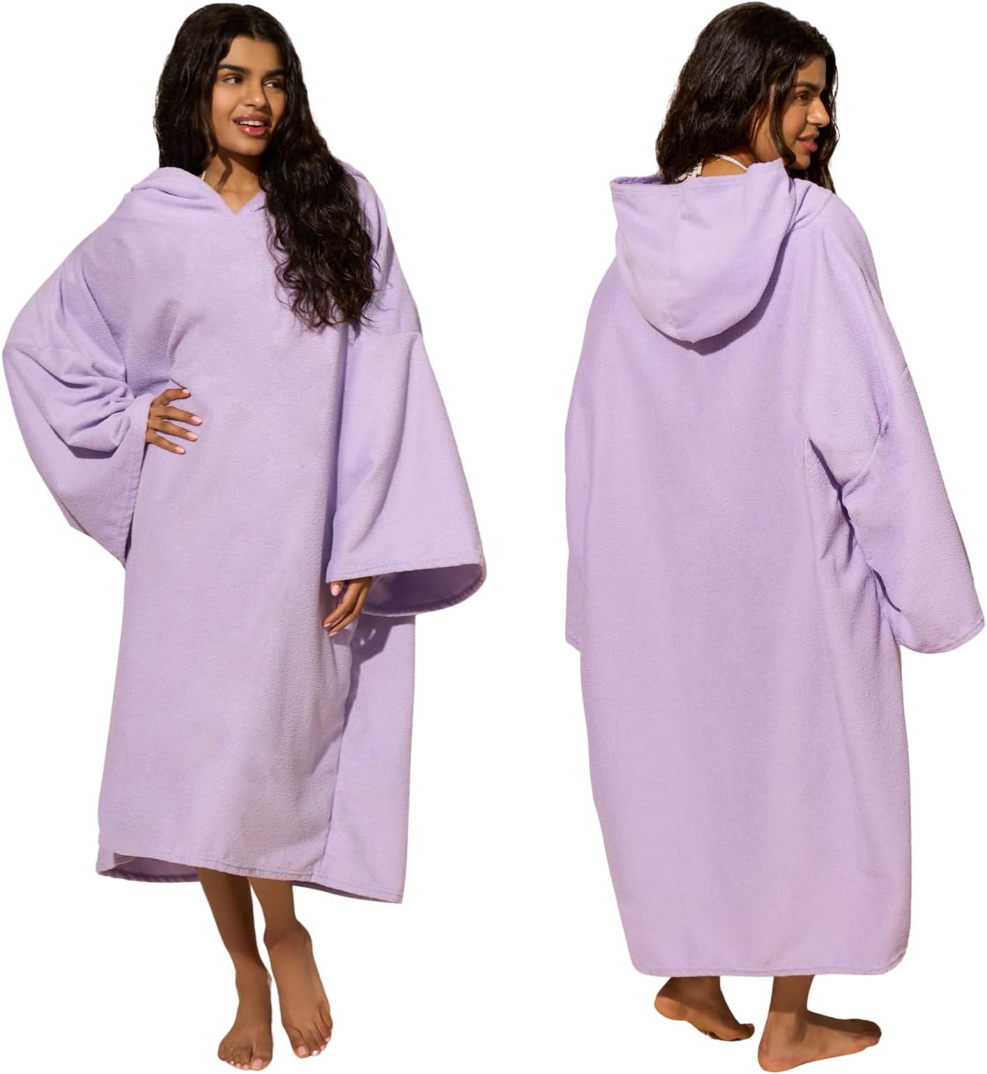 Brentfords Changing Robes Adult Womens, Towel Poncho Hooded Large Bath Swim Surf Beach Absorbent Quick Dry Microfibre Beach Poncho Men Women, Lilac Purple