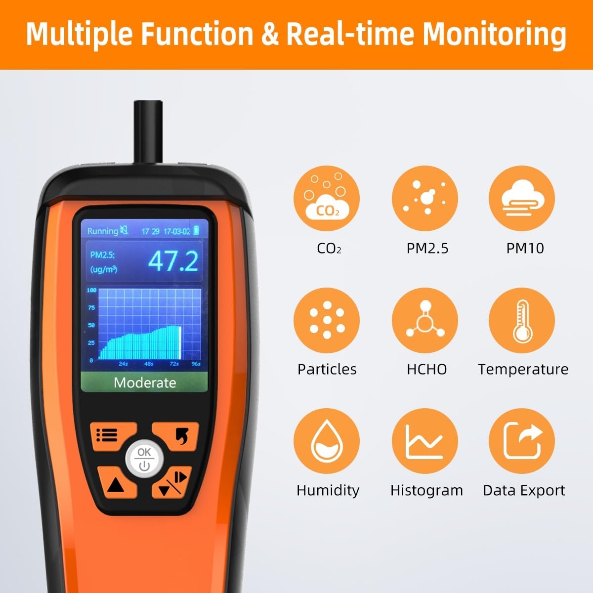 Miernik CO2 Monitor jakości powietrza Analizator powietrza PM2.5 PM10 HCHO Temp Eksport danych wilgotności do domu, hotelu