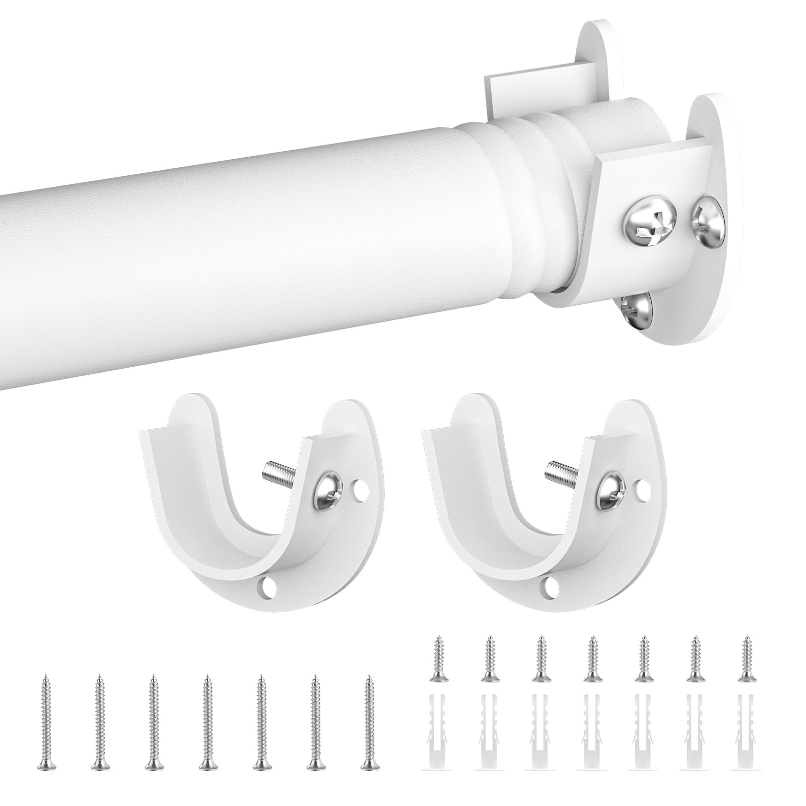 Goowin Extendable Wardrobe Rail 43-94cm, 25mm Carbon Steel Adjustable Wardrobe Rail with Fittings for Wardrobe,Cabinet,Windows (White)