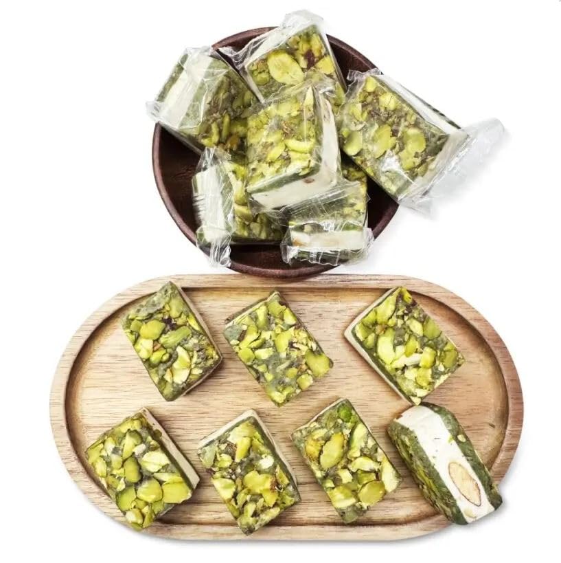 Image of NY Spice Shop Nougat Pistachios Square - 1 Pound Middle Eastern Sweet Confection - Chewy Nougat with Roasted Pistachios - Traditional Mediterranean Dessert - Gourmet Candy for Gifting & Sharing